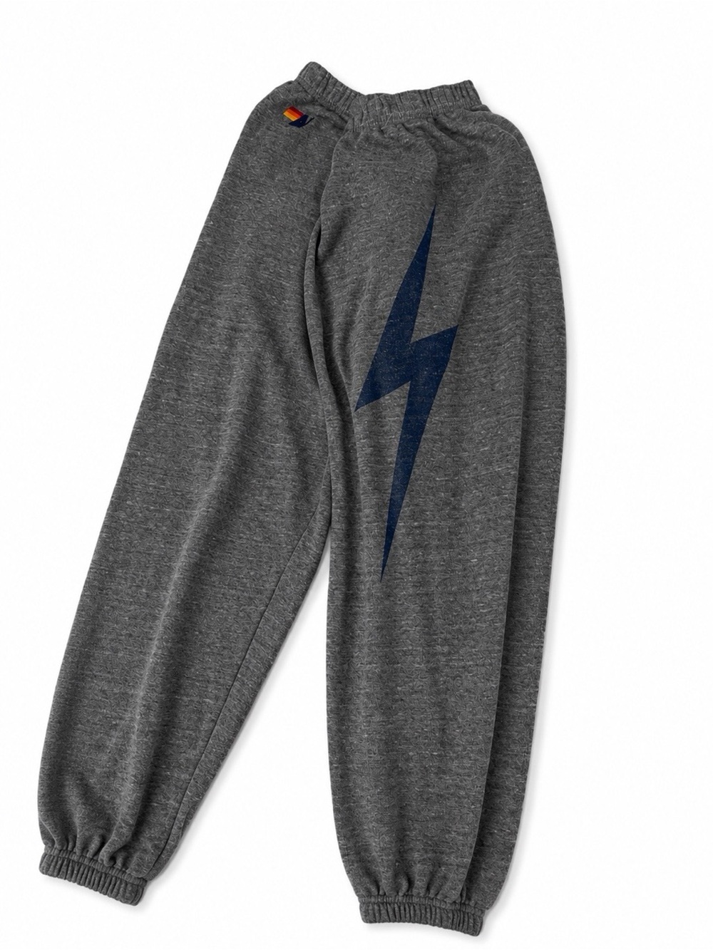 Woman’s Aviator Nation Gray Sweatpants with Navy Lightning Accent - Picture 3 of 4